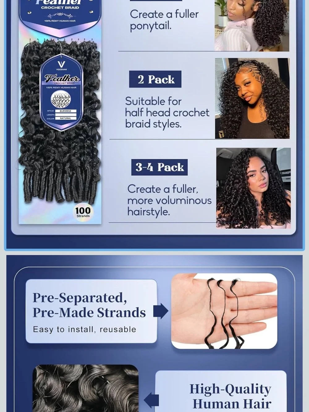 Human hair feather crochet braids